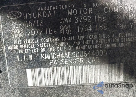 2013 Hyundai Elantra Gls from USA, damaged, VIN KMHDH4AE9DU644005